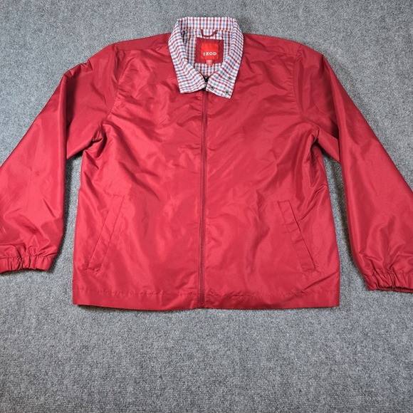Izod Other - IZOD Windbreaker Jacket‎ Mens XL Red Full Zip Lightweight Golf Plaid Lining